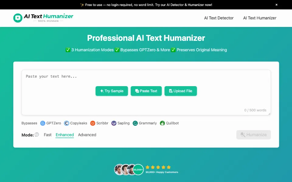 AI Text Humanizer官网首页截图