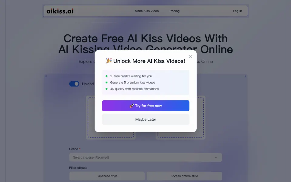 AI Kiss Video Generator官网首页截图