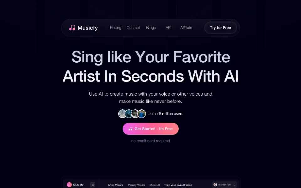 Musicfy AI官网首页截图