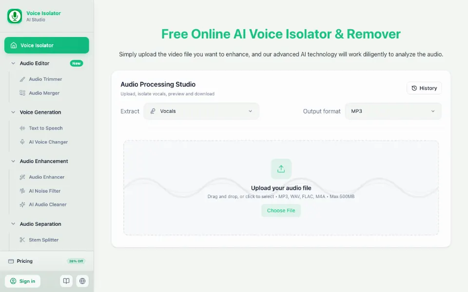 Voice Isolator官网首页截图