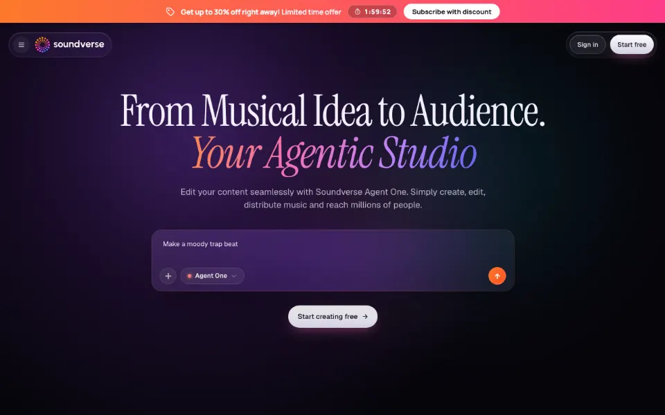 SoundVerse AI官网首页截图