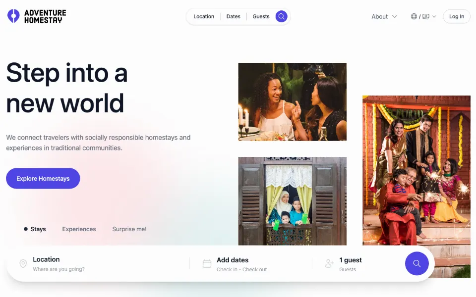 Adventure Homestay官网首页截图