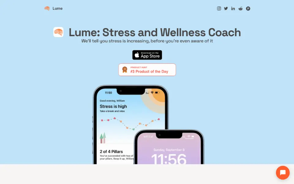 Lume: Stress and Wellness Coach官网首页截图