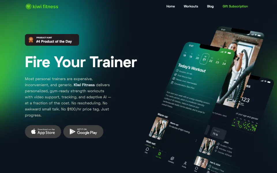 Kiwi Fitness官网首页截图