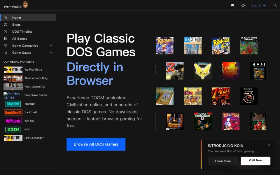 WePlayDOS官网首页截图