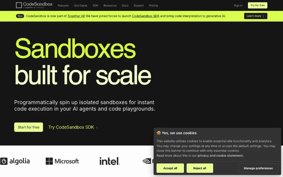 CodeSandbox官网首页截图