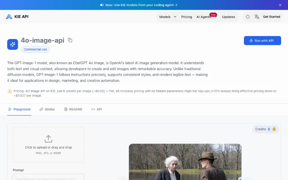 Kie.ai 4o Image API官网首页截图